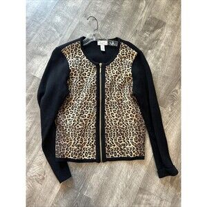 Women's Chico's Leopard Print Zipper Knit Cardigan Sweater  RN#79984 Size 1